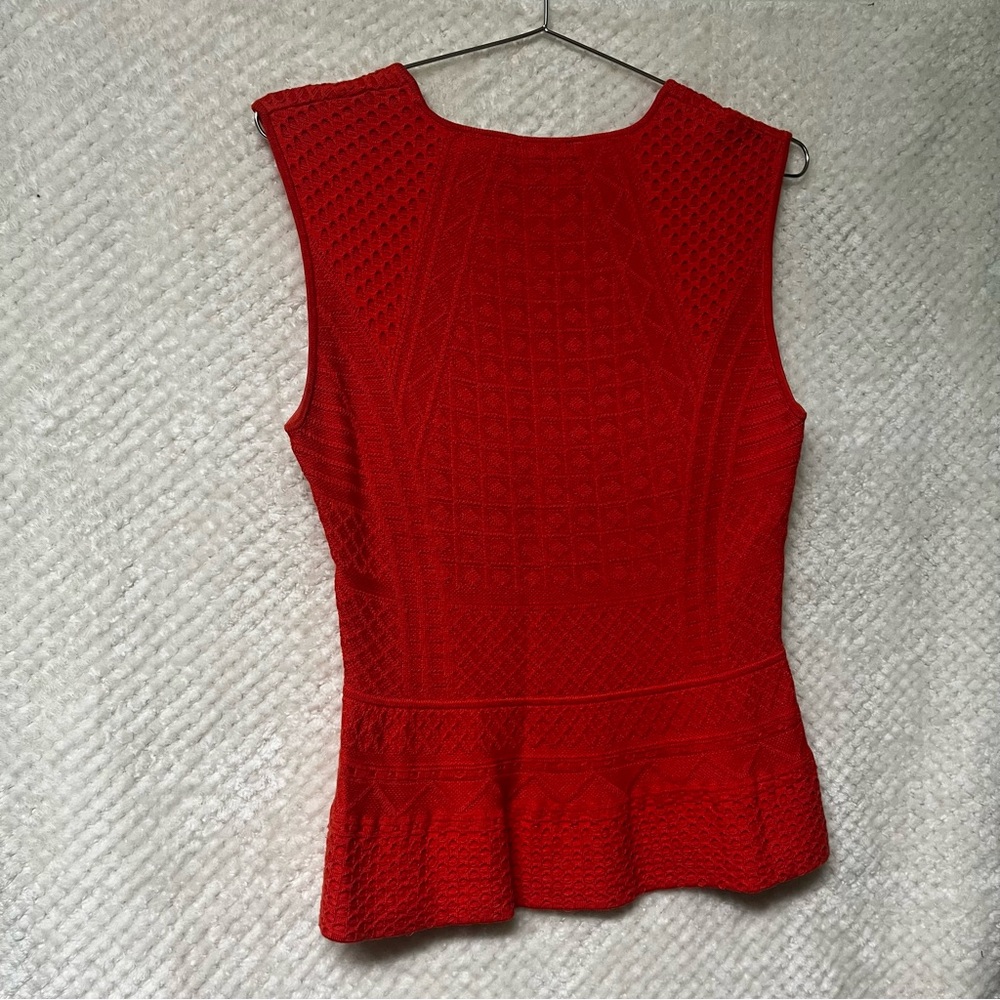 BCBGMAXAZRIA Alyona Pointe Peplum Top Coral Round Neck Cotton Silk MED - Picture 8 of 9